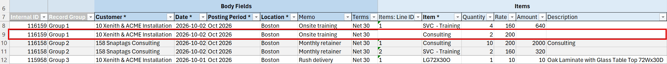 Adding a line to an existing record