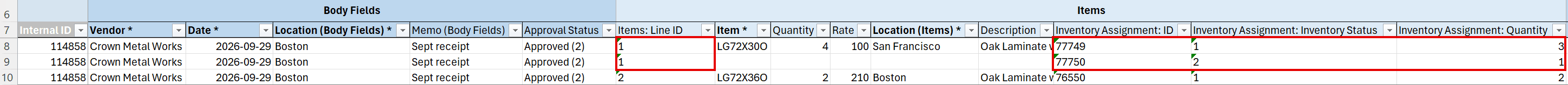 A line with two assignment rows
