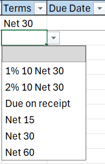Dropdown on a list column