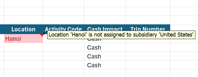 A marked cell and its hover note