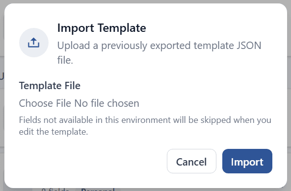 Import Template dialog