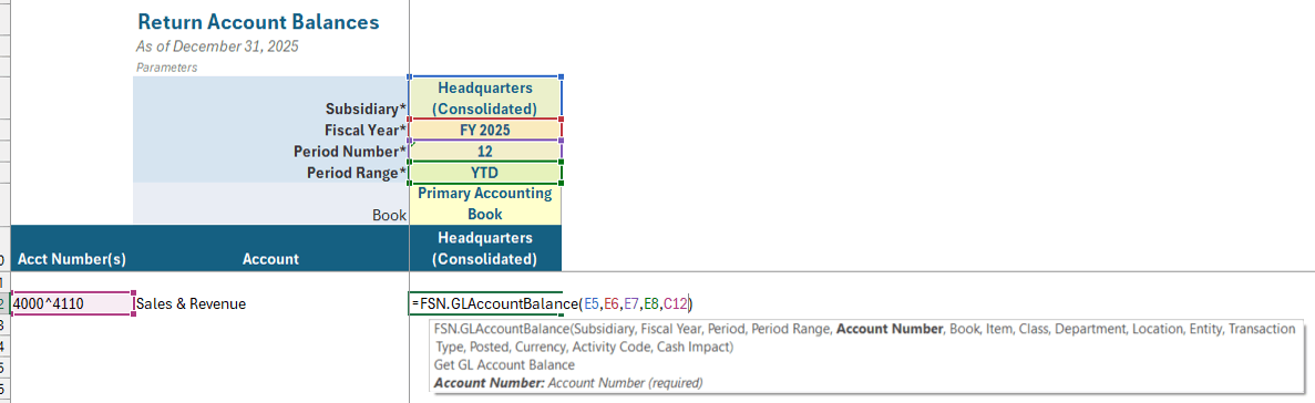 Multiple Accounts GL Account Balance