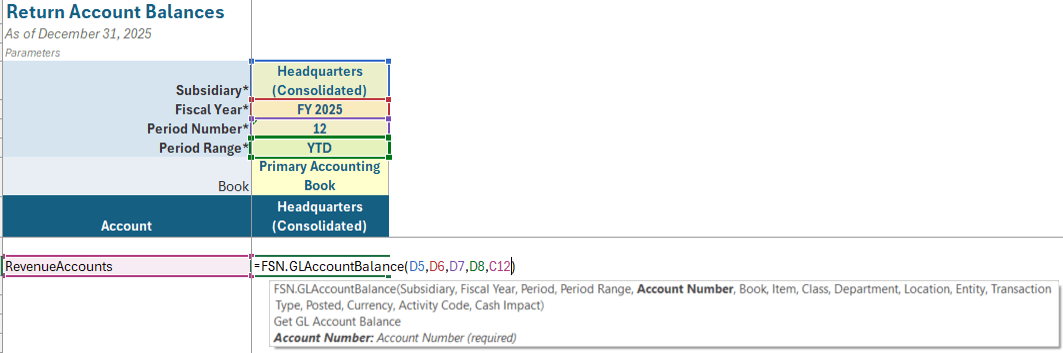 Named Range for Accounts GL Account Balance