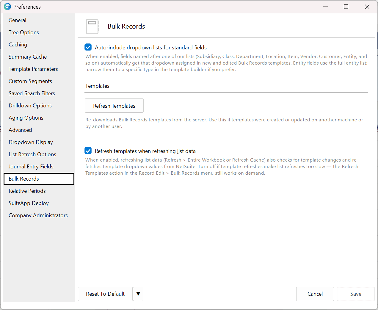 Bulk Records preferences pane
