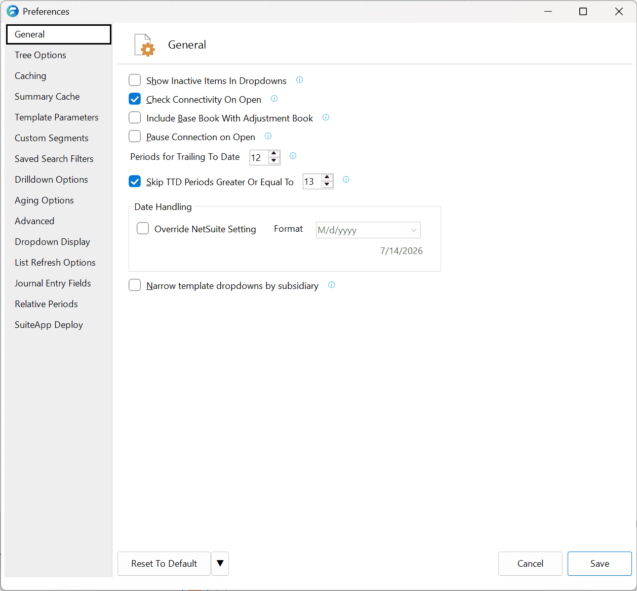 General preferences pane