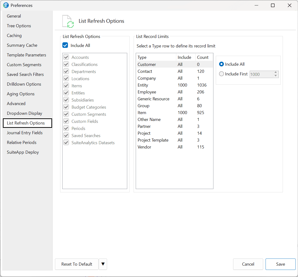 List Refresh Options preferences pane