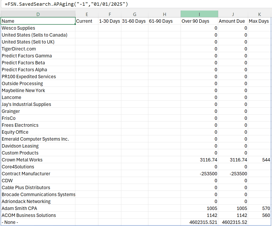 Saved search results returned in Excel with filter values applied