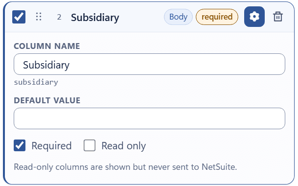 Column settings