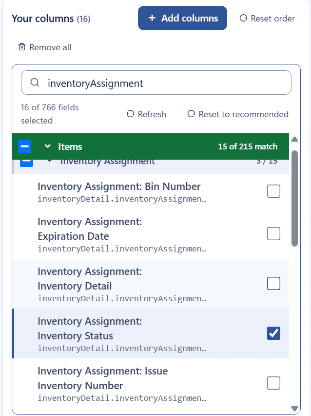 Inventory Assignment fields in the Template Portal