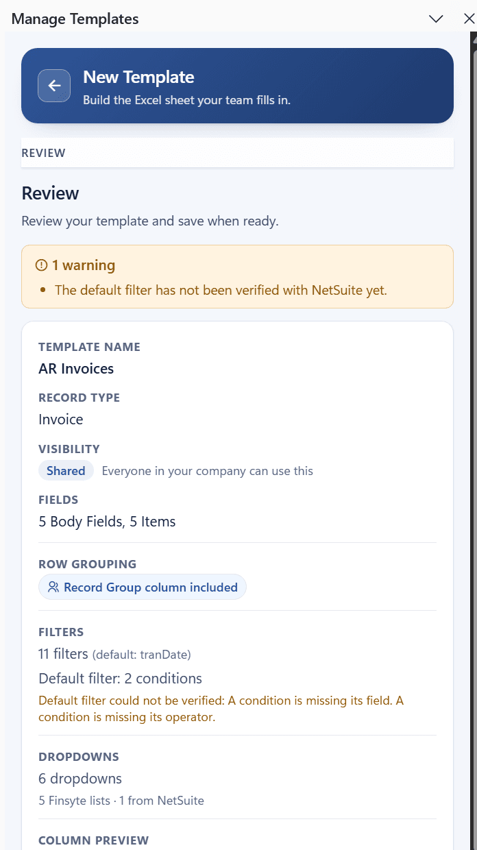 Review area with a warning
