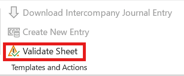 Validate Sheet on the Intercompany Journal Entry template