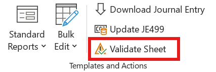 Validate Sheet in the Templates and Actions group