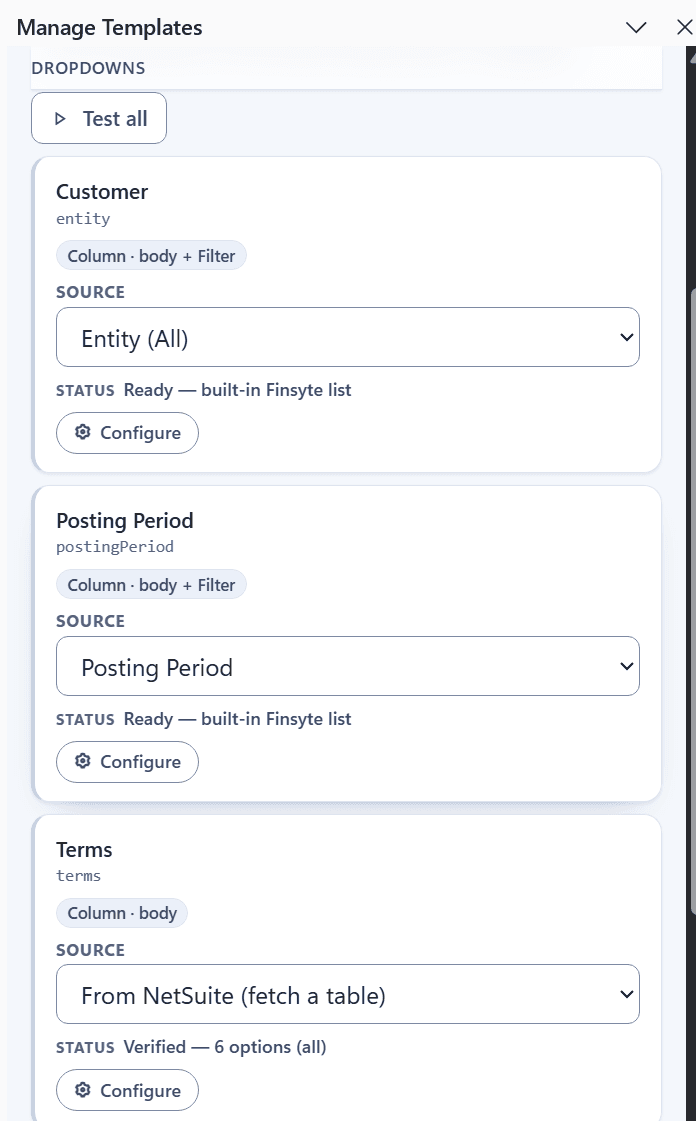 Dropdowns for the AR Invoices template