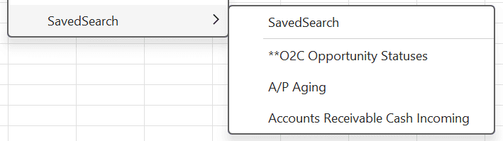 Registered saved search functions in the Functions menu of the Finsyte ribbon